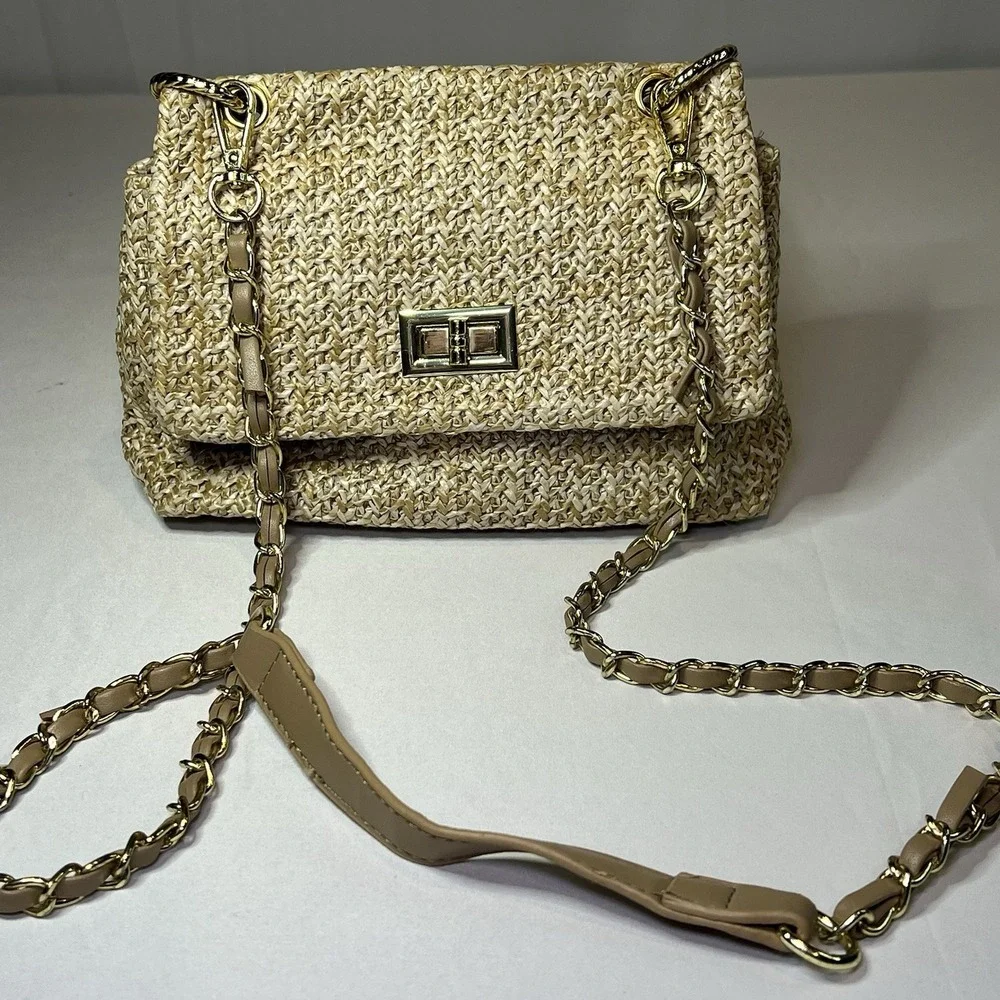 Straw Clutch Evening Handbag for Women Woven Straw Dumpling Bag Summer Khaki‎